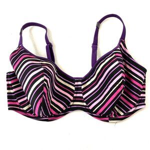 Fantasie Bikini Swim Top Womens size 40FF Underwire Pink Black Purple Stripe